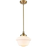 SAMTEEN Modern Gold Pendant Light Schoolhouse Light Fixture 10-Inch White Glass Pendant Lighting for Kitchen Island Adjustabl