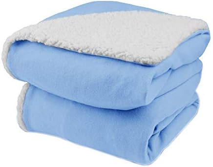 Biddeford Comfort Knit Electric Heated Throw Blanket with Natural Sherpa Cloud Blue