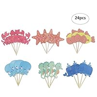 Maydolbone 24pcs The underwater world Whale Octopus Crab Sea Horse Starfish Fish Cupcake Toppers- birthday or baby shower Food Picks Decor And Cupcake Party Pick