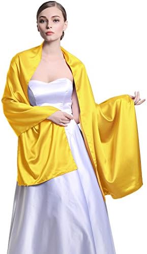 Stain Warp Scarf Shawl Bridal Stole Wedding Silky Shrug for Women's Evening Prom Party Gold