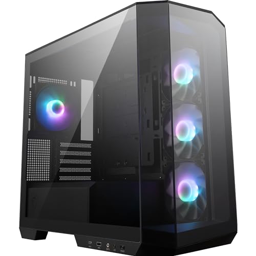 MSI MAG PANO M100R PZ mATX PC-Gehäuse - 3 x 120 mm Reverse-Blade ARGB-Lüfter und 1 x 120 mm ARGB-Lüfter mit Hub, GPU-Ständer, Staubfilter, 33 mm Kabelführungsraum, USB Typ-C (20Gbps)