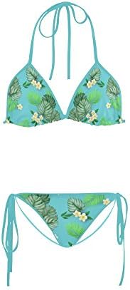 Abbie Miller Seamless Hawaiian Floral Lace Up Swimsuit Bathing Sexy Women Bikini Set Swimwear Light Blue