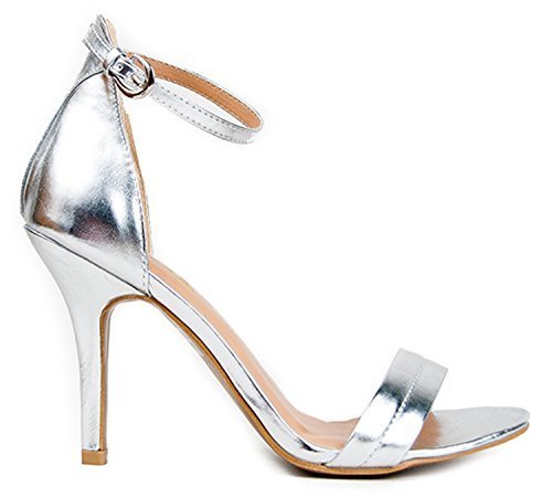 Glaze Women’s Ankle Strap High Heels | Dress Wedding Party Heeled Sandals | Elegant Formal Comfortable & Strappy Basic Pump Low Heel,Silver,9 B(M) US