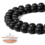 BEADNOVA Black Matte Onyx Beads Natural Crystal Beads Stone Gemstone Round Loose Energy Healing Beads with Free Crystal Stretch Cord for Jewelry Making (8mm, 45-48pcs)