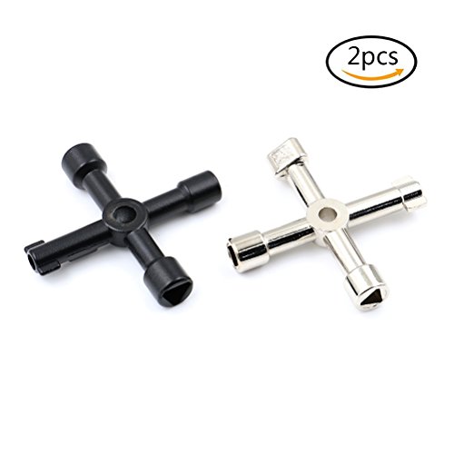 2Pcs Radiator Key Radiator Bleed 4-Way Multi-Functional Utilities Key for Electric Water Gas Meter Box Cupboard Cabinet Opening Key(Black + Silver)