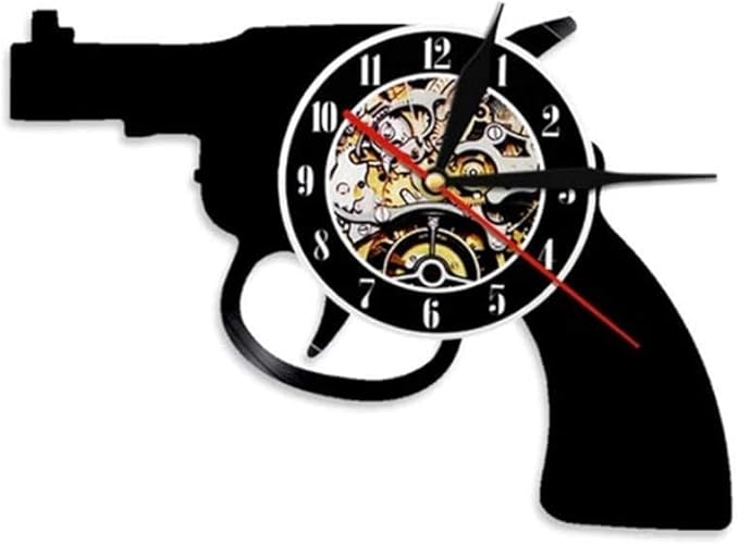 Creative retro vinyl record wall clock, Gun pattern decorative wall