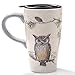 Minigift Ceramic Coffee Mug，Travel Cup with Lid,Handmade Milk Mug 16oz-Owl