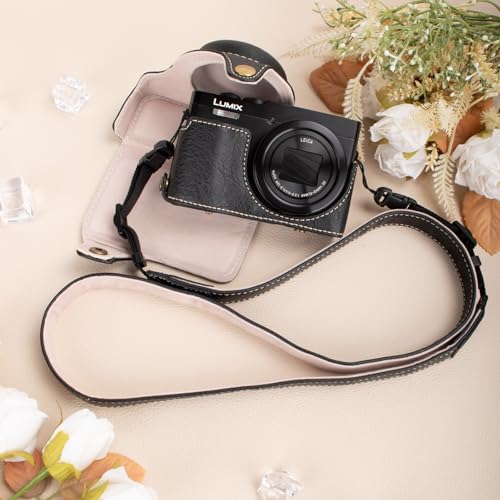MUZIRI KINOKOO Funda para cámara digital Panasonic Lumix DC-TZ99, de piel sintética, para Lumix TZ99, funda extraíble con correa de hombro ajustable, color negro