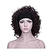 BeautySum Curly Synthetic Wigs for Black Women with Bangs Dark Brown Color African American Women - Natural Looking Short Hair Heat Resistant Natural 3/4 Half Wigs with Headband