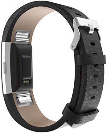 Deeteck Replacement Bands for Fitbit Charge 2,Genuine Leather Wristband Bracelet Strap With Watch Buckle Design (Black)