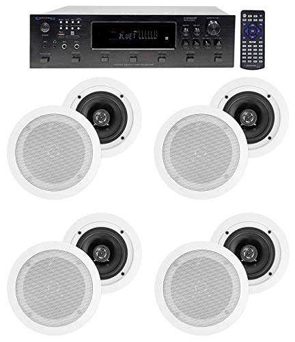 Technical Pro H12X500UBT 6000w 6-Zone 12-Speaker Bluetooth Home Theater Receiver Receiver Bundle with Pair Rockville HC55 White 5.25