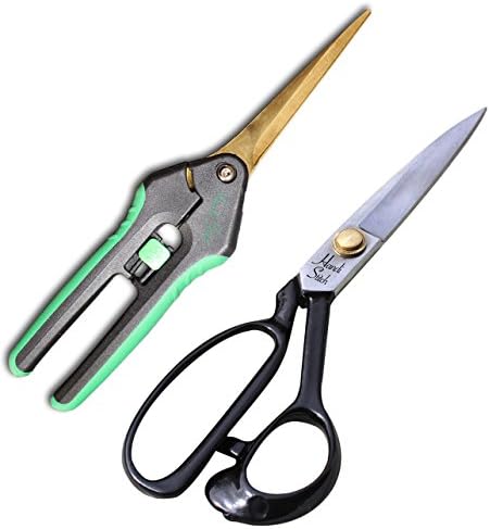 9" Tailoring Scissors - Stainless Steel Shears for Cutting Fabric, Clothes, Sewing, Tailoring &amp; Titanium Coated 7.5" Embroidery Scissors - Spring Loaded Craft Shears for Craft &amp; Leather Cutting