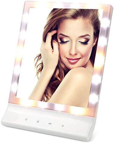 LeJu Hollywood Lighted Vanity Mirror with 3 Light Settings, Table or Wall Makeup Mirror with Removable 10x Magnifying Spot Makeup Mirror