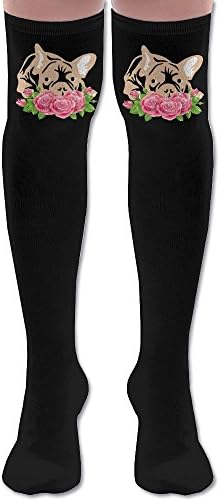 Frenchie French Bulldog Rose Womens Thigh High Socks Over Knee High Socks Leg Warmer Sexy Stockings