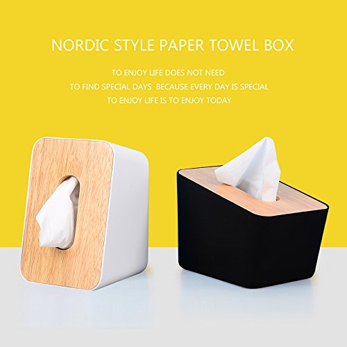 MEI YI TIAN ABS & Wood Paper Facial Tissue Box Cover Refill Holder for Bathroom Vanity Countertops, Desks and Tables, Modern Home Decor (1 Pack White)