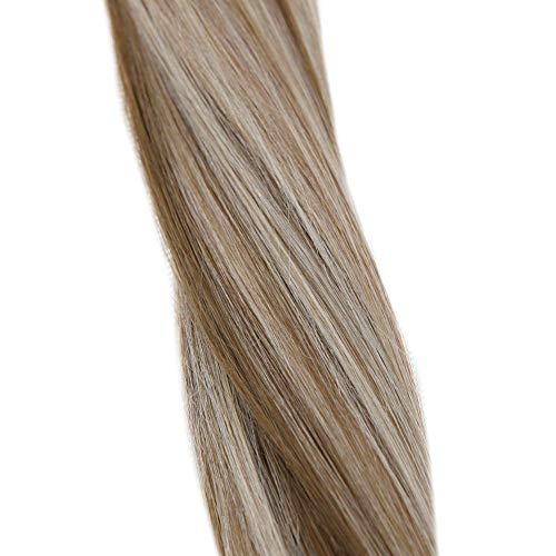 LaaVoo 18" Straight Long Ponytail Human Hair Extension Hairpiece Wrap Around Pony Tail Clip in Hair Extensions For Girl Lady Woman Highlight Color Light Brown to Light Blonde 80g