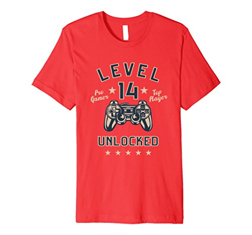 Mens 14th birthday gift t-shirt level 14 unlocked (slim…