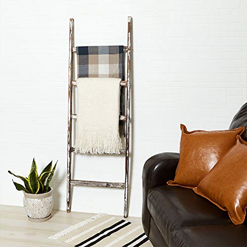 5 ft Rustic Farmhouse Blanket Ladder Decorative Wooden Display Wall