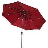 Abba Patio 9' Round Aluminum Solar Powered 24 LED Light Patio Umbrella with Tilt and Crank, Dark Red