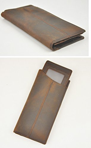 Le'aokuu Mens Genuine Leather Bifold Wallet Organizer Checkbook Card Case (Brown 3)