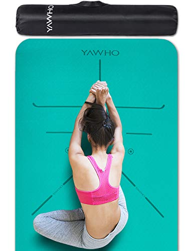 YAWHO Yoga Mat Fitness Mat Eco Friendly Material SGS Certified Ingredients TPE Specifications 72” x 26” Thickness 1/4-Inch Non-Slip Extra Large Yoga Mat with Carry Bag (Cyan)