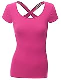 Doublju Women Cap Sleeve Round Neck Cross Back Detailed T-Shirt