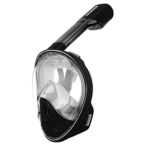 Kirecoo 180° Full Face Snorkel Mask Anti-Fog Anti-Leak Panoramic Large View with Go Pro Mount for Adults Youth Kids (Black Gray, L/XL)