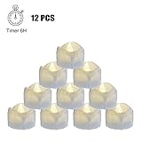 Led Tea Lights with Timer Battery Operated 12pcs Flickering Flameless Candles With 100 Fake Rose Petals, Electric Tealights Automatic ON OFF (6 Hrs on 18 Hrs Off) for Thanksgiving Day, Christmas Party
