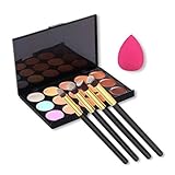 U-beauty(TM) 15 Colors Contour Face Cream Makeup Concealer Palette + 4pcs Powder Brushes With Free Makeup Sponge Blender
