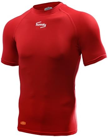 Sunndy Fast Dry Men's Short Sleeve Compression Shirt- 4 Way Stretch For Greater Mobility- Reduces Muscle Vibration- Soft &amp; Breathable- Ideal for Activities &amp; Sports (X-Large, Red)