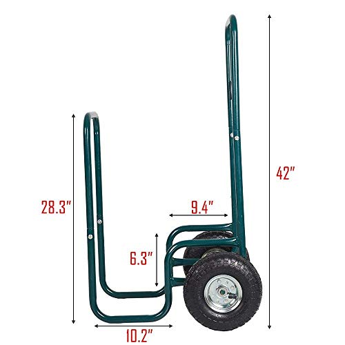 Livebest Portable Firewood Cart Log Fire Wood Carrier Holder Transport Rolling Steel Backyard Patio Garden, Green - Thumbnail 6