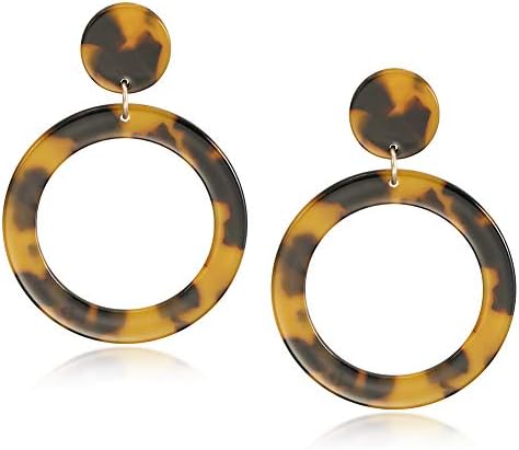 Acrylic Resin Tortoise Shell Drop Hoop Earrings Fashion Statement Dangle Hoops