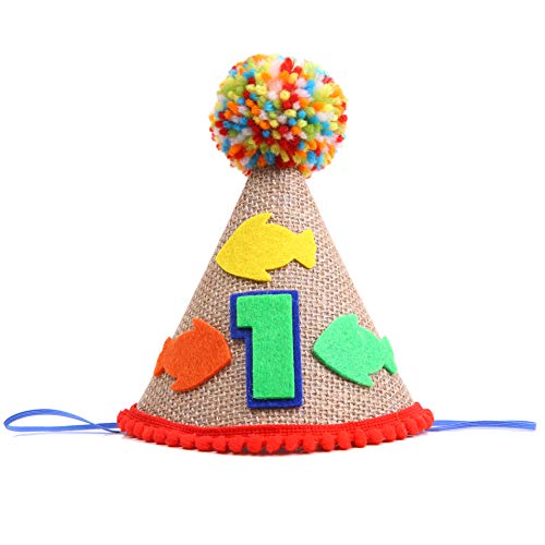 Party Hat For 1st Birthday - O-fish-Ally One Birthday Hat For Baby - Birthday Hat Made Of Burlap Material- First Birthday Photo Cake Smash-the Big One Hat For Birthday Decorations (1st Birthday Hat)