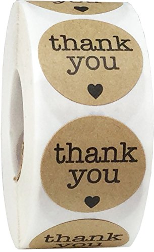 Natural Kraft Thank You Stickers with Hearts Appreciation Labels 1 Inch 500 Adhesive Stickers - Thumbnail 2
