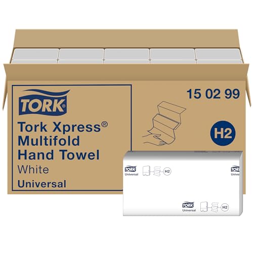 Tork 150299 Xpress Asciugamani intercalati piegati a Z Universal, compatibili con il sistema H2, 2 veli, 1 conf. da 20 pacchetti x 237 asciugamani, colore bianco