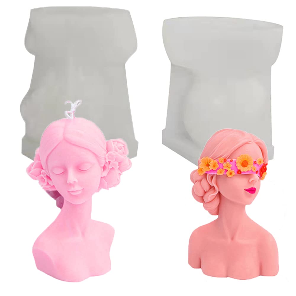 Kaxich 2Pcs Candle Mold Eyes Closed Girl Candle Mould Silicone Resin Casting Mould for Making Soap Epoxy Wax Candles DIY Crafts Gifts Home Decoration