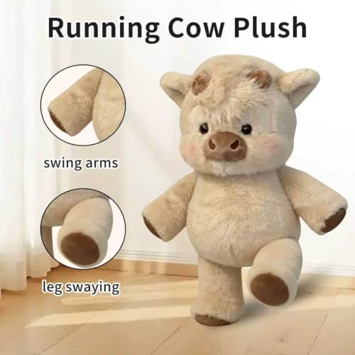 JINDANCL Plush Cow Running 45 cm, Khaki Plush Cow, Cow What Plush, Running Calf That Soft Toy