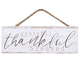 P. Graham Dunn Grateful Thankful Blessed Whitewash 10 x 3.5 Inch Pine Wood Slat Hanging Wall Sign