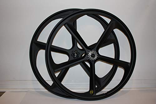 R4 29" BMX Cruiser Bicycle 5-Spoke Mag Alloy Wheel Set W/Freewheel (Matte Black)