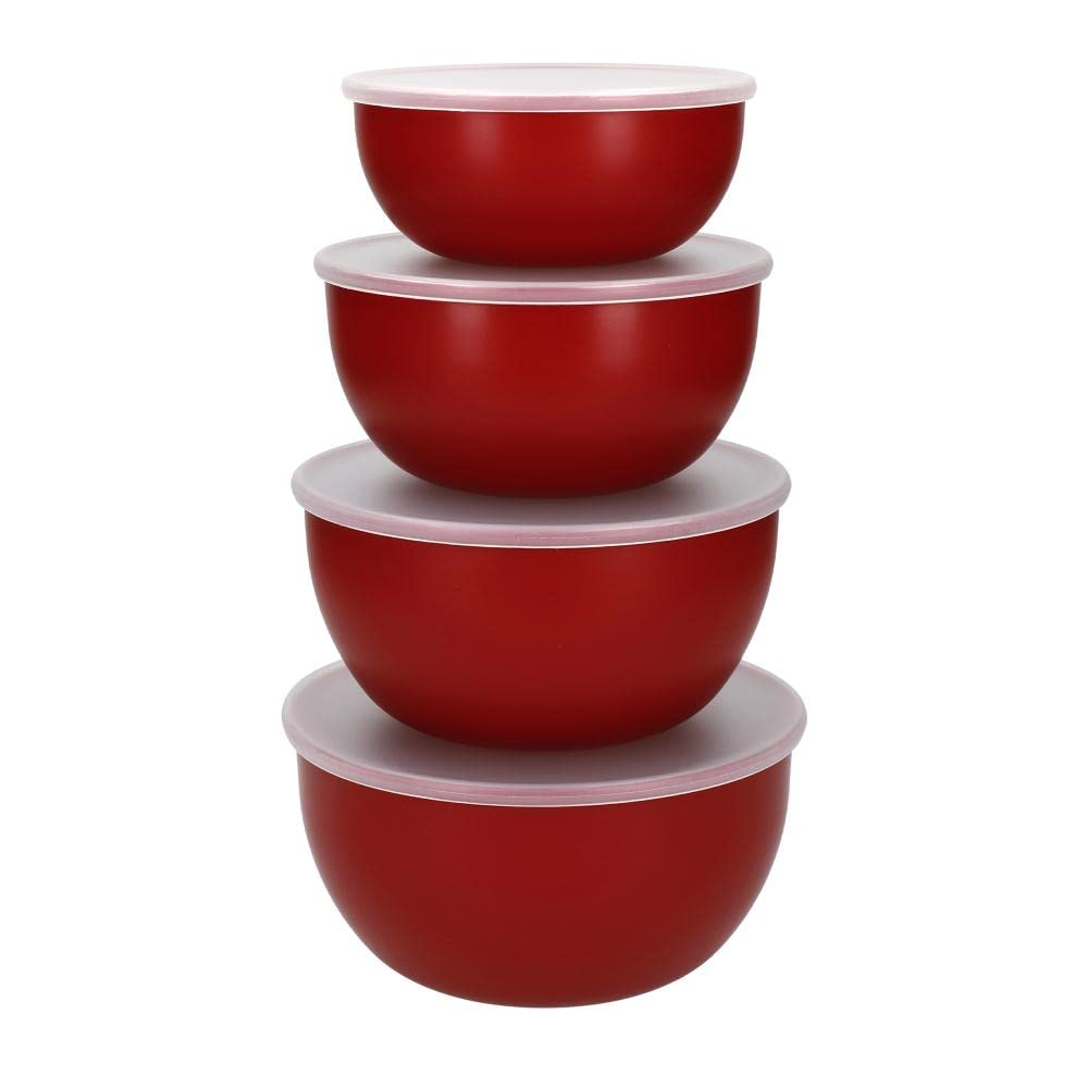 KitchenAid Plastic Prep Bowls for Kitchen Storage & Organisation, Set of 4, with Lids, Red