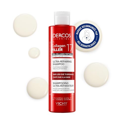 , Dercos, Shampooing Ultra-Réparateur Collagen 17, Anti-Casse & Réparation Totale, Fibre Renforcée, Volume & Souplesse des Cheveux, 200 ml