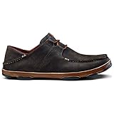 OLUKAI Men's Ohana Lace-Up Nubuck Moc Toe Shoe,Dark Wood/Toffee Nubuck,US 12 M