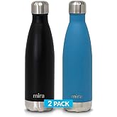 MIRA 2 Pack 17 oz Insulated Water Bottle - Stainless Steel Cola Shape Thermo - Double Wall Hot & Cold Flask (24Hr Cold/12Hr Hot) - Black & Hawaiian Blue