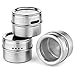 15 Magnetic Spice Tins with Strong Clear Top Lid. Stainless Steel Round Storage Spice Jar, Shake or Pour lid, Magnetic Canisters, Magnetic on Refrigerator and Grill. Set of 15 Tins.