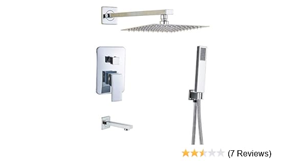 Rozin Chrome 3 Way Mixer 10 Inch Rainfall Shower Set Tub Spout Tap Handheld Spray