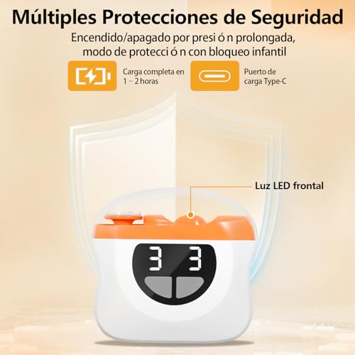 Cortauñas Electrico, 2026 nuevo 3 en 1 Cortaúñas Automático y Pulidor, 3 velocidades Cortauñas Eléctrica Ajustable Automático con Luz LED y Recargable por USB, para bebés, adultos y ancianos - Naranja