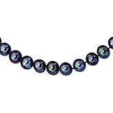 925 Sterling Silver Polished Pearl clasp Rhod Plated 10-11mm Black Freshwater Cultured Pearl Necklace 24 Inch Pendant Necklace for Women