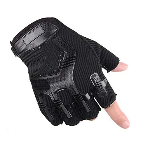 AlexVyan Imported 1 Pair Black Protective Half Finger Hand Riding, Cycling, Bike Motorcycle Gloves for Men, Universal Size