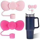 Pink and Rose Bow Straw Cover for Stanley 40&30 Oz Cup, 10mm Silicone Straw Covers Cap for Stanley Cup Accessories, Cute Straw Topper for Tumblers, Straw Cap Stopper for Reusable Straws