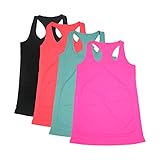 Semath Women's Stretchy Solid Color Essential Loose Fit Tank Top Supersoft Cami, 4 Pack/Shocking Pink/Light Blue/Black/Rosered, Medium